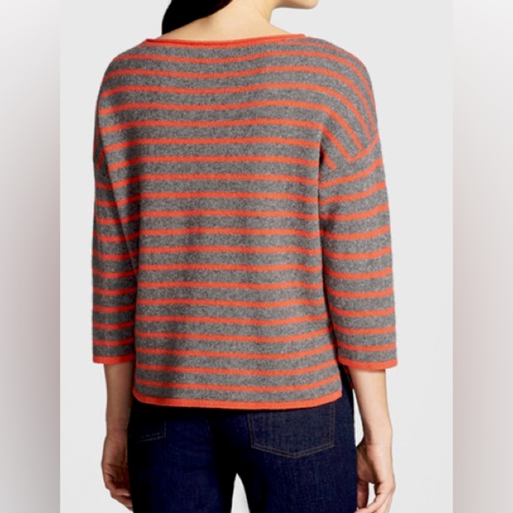 Eileen Fisher Wool Striped Sweater Size Medium 3/4 Sleeve Boxy Relaxed Boat Neck - Picture 6 of 13